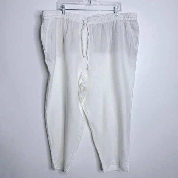 NWT Talbots White 100% Linen Pants Easy‎ Drawstring Waist With Pockets Size 22W